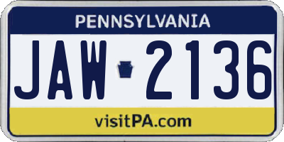 PA license plate JAW2136