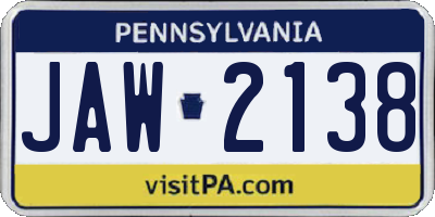 PA license plate JAW2138