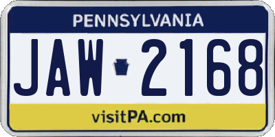 PA license plate JAW2168