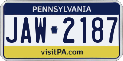 PA license plate JAW2187