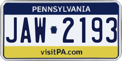 PA license plate JAW2193