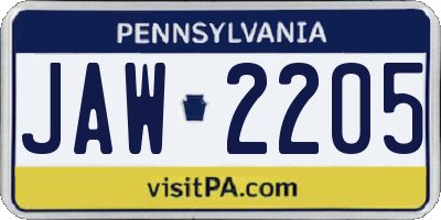 PA license plate JAW2205