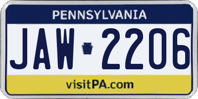PA license plate JAW2206