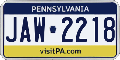 PA license plate JAW2218