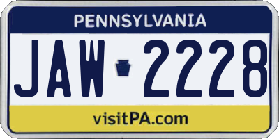 PA license plate JAW2228