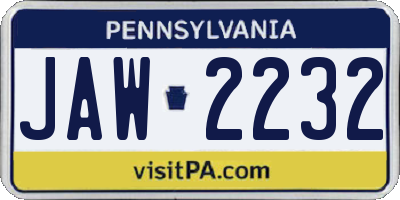 PA license plate JAW2232