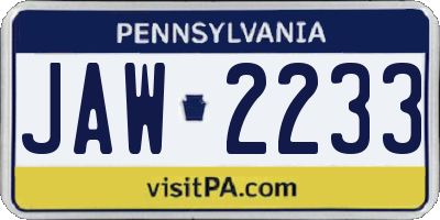 PA license plate JAW2233