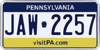 PA license plate JAW2257