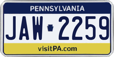 PA license plate JAW2259