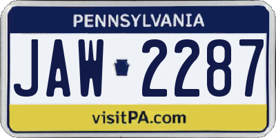 PA license plate JAW2287