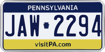 PA license plate JAW2294