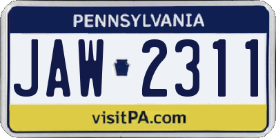 PA license plate JAW2311