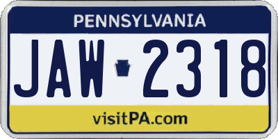PA license plate JAW2318
