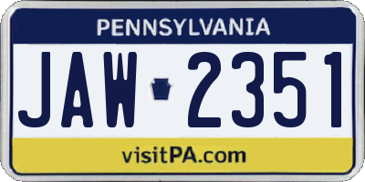 PA license plate JAW2351