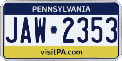 PA license plate JAW2353