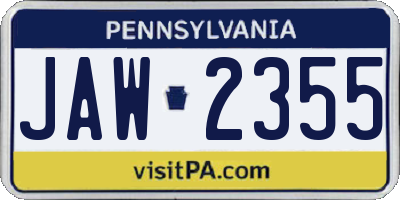 PA license plate JAW2355