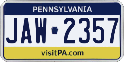PA license plate JAW2357