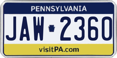 PA license plate JAW2360