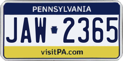 PA license plate JAW2365