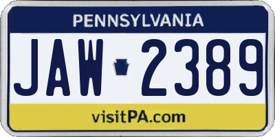 PA license plate JAW2389
