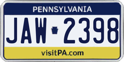 PA license plate JAW2398