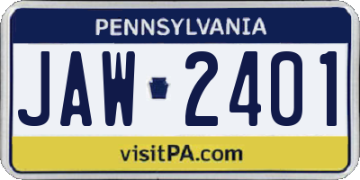 PA license plate JAW2401