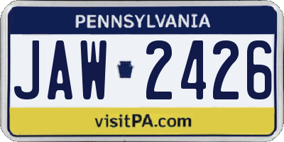 PA license plate JAW2426