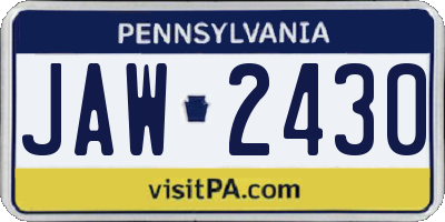 PA license plate JAW2430