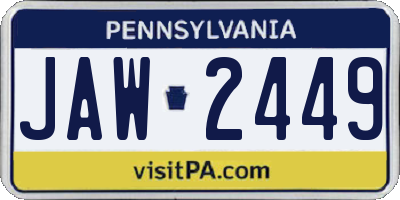 PA license plate JAW2449