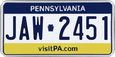 PA license plate JAW2451