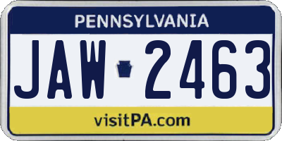 PA license plate JAW2463