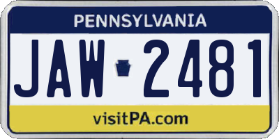 PA license plate JAW2481