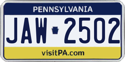 PA license plate JAW2502