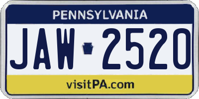 PA license plate JAW2520