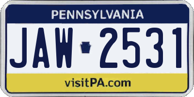 PA license plate JAW2531