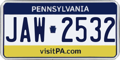 PA license plate JAW2532