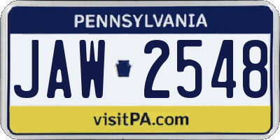 PA license plate JAW2548