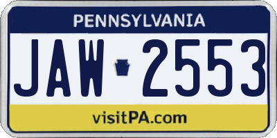 PA license plate JAW2553