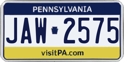 PA license plate JAW2575