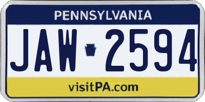 PA license plate JAW2594