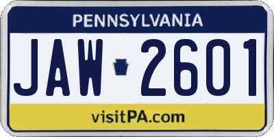 PA license plate JAW2601