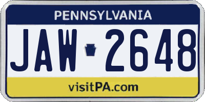 PA license plate JAW2648