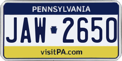 PA license plate JAW2650