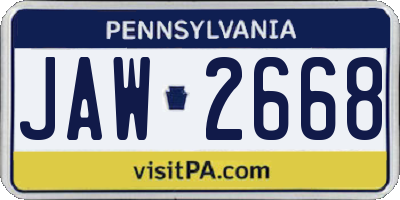 PA license plate JAW2668