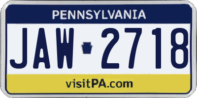 PA license plate JAW2718