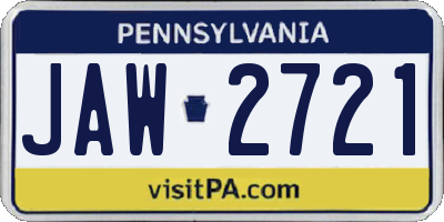 PA license plate JAW2721
