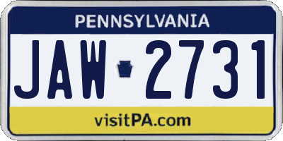 PA license plate JAW2731
