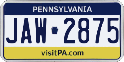 PA license plate JAW2875