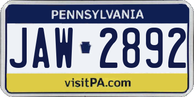 PA license plate JAW2892