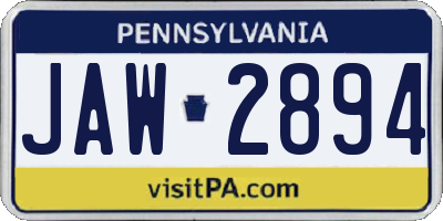 PA license plate JAW2894